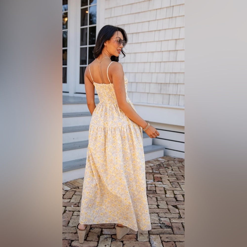💛New Yellow Floral Maxi Dress with Spaghetti Straps💛